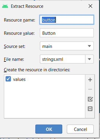 Hardcoded string Button should use at string resource